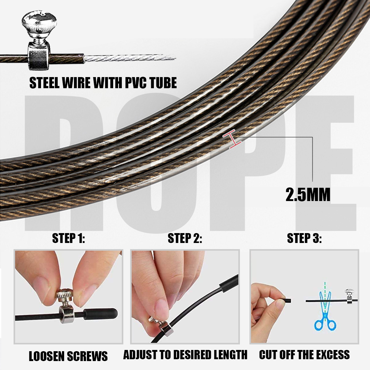 JA-3 (Black) Exercise Speed Jump Rope With Adjustable Cable