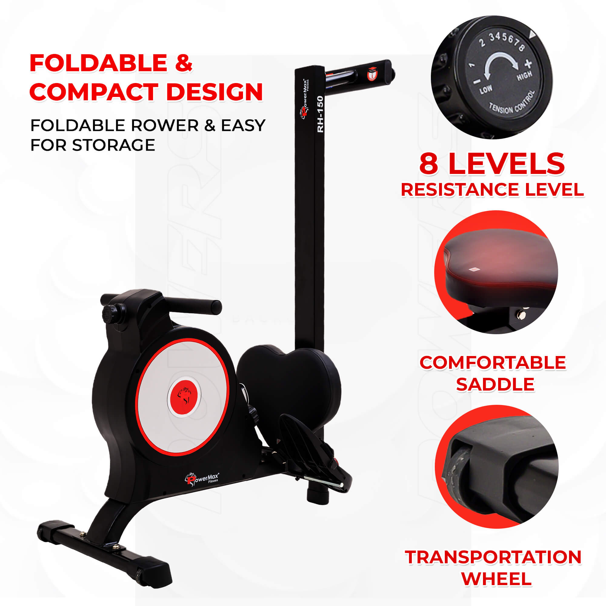 PowerMax Fitness New 2021 RH-150 Magnetic Foldable Rowing Machine for Home use