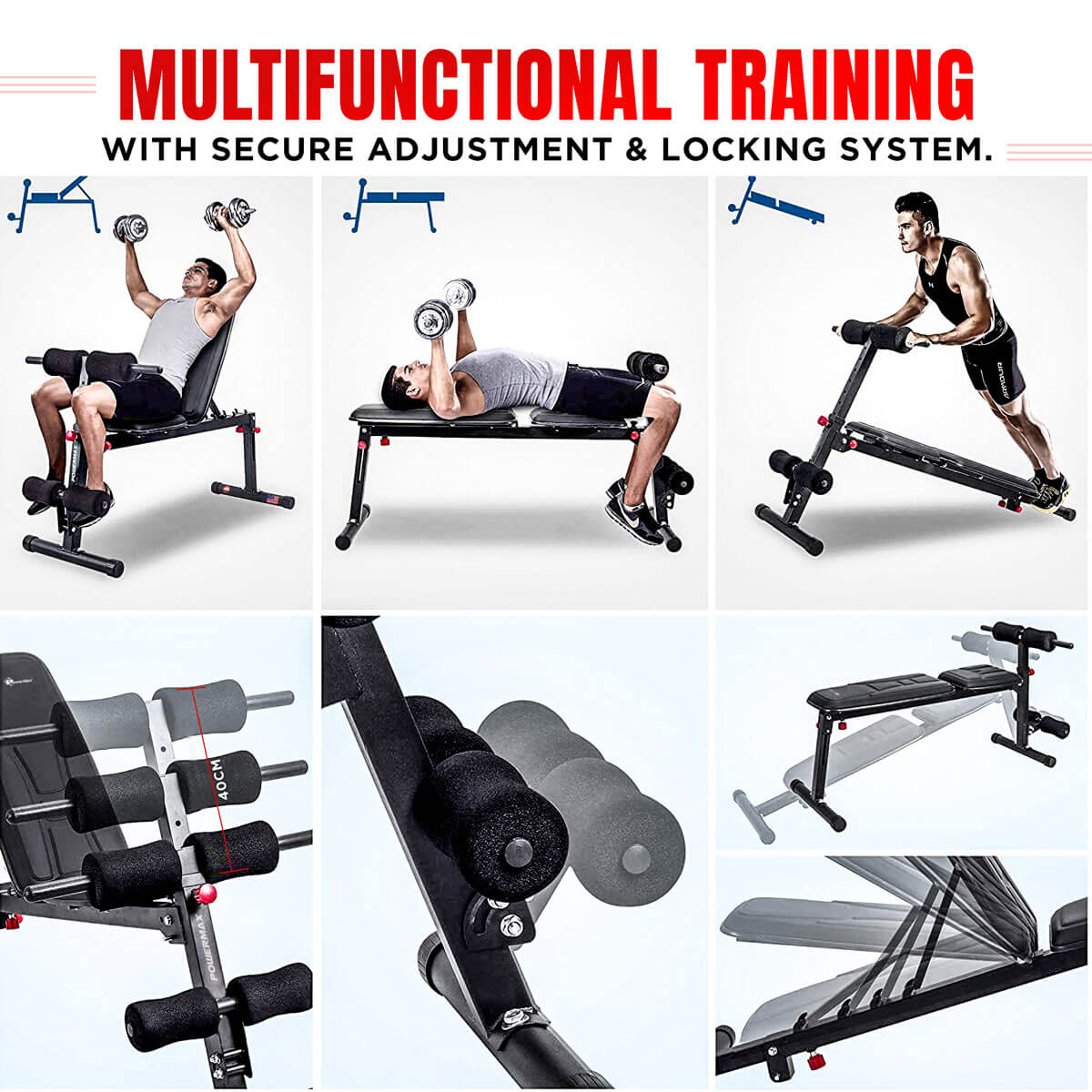 PowerMax Fitness BM-100A Multi-function Dumbbell Bench for Home use