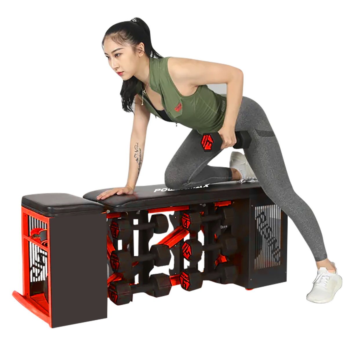 PowerMax Fitness BDS-1000 Pro Box Adjustable Combination Dumbbells Bench Storage with Five Meter Battle Rope