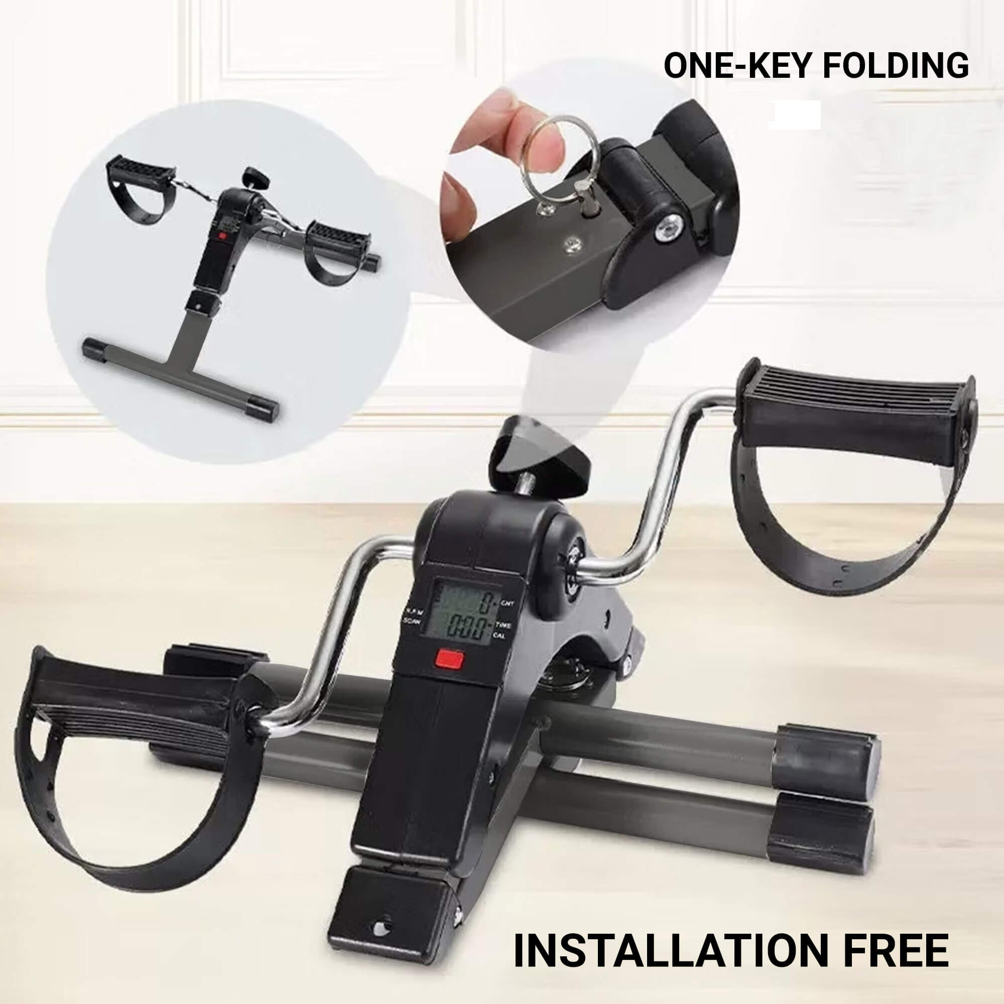 PowerMax Fitness BS-MINI Mini Cycle Pedal Exerciser with Adjustable Resistance and Digital Display - For Light Leg and Arm Exercise